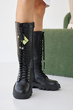 Damen-Winterstiefel aus Leder, schwarz. 2505118 Foto №5