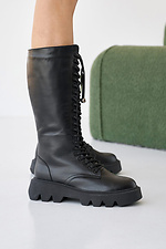 Damen-Winterstiefel aus Leder, schwarz. 2505118 Foto №6