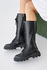 Damen-Winterstiefel aus Leder, schwarz. 2505118 Foto №8