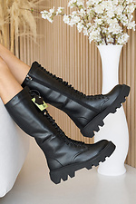 Damen-Winterstiefel aus Leder, schwarz. 2505118 Foto №10