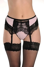 Women's lace garter belt in black with pink ORO 4027118 photo №1