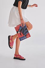 Raspberry leather buckle sandals for summer  4206118 photo №2