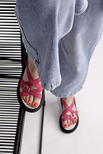 Raspberry leather buckle sandals for summer  4206118 photo №4