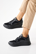 Женские кожаные весенне - осенние кроссовки черного цвета  2505123 фото №3