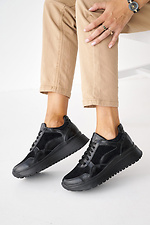 Женские кожаные весенне - осенние кроссовки черного цвета  2505123 фото №4
