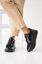 Женские кожаные весенне - осенние кроссовки черного цвета  2505123 фото №6