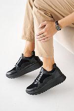 Damskie skórzane sneakersy wiosenno-jesienne w kolorze czarnym  2505123 zdjęcie №7