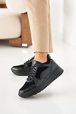 Damskie skórzane sneakersy wiosenno-jesienne w kolorze czarnym  2505123 zdjęcie №10