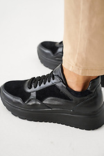 Женские кожаные весенне - осенние кроссовки черного цвета  2505123 фото №11