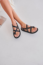 Black leather low heel buckle sandals  4206124 photo №1