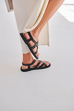 Black leather low heel buckle sandals  4206124 photo №5