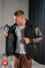 Men's Warm Cashmere Bomber Jacket TEAMV Casual Black with Brown Sleeves Teamv 8034124 photo №4