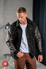 Men's Warm Cashmere Bomber Jacket TEAMV Casual Black with Brown Sleeves Teamv 8034124 photo №5
