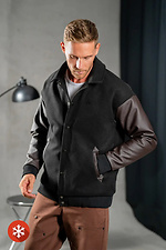 Men's Warm Cashmere Bomber Jacket TEAMV Casual Black with Brown Sleeves Teamv 8034124 photo №6