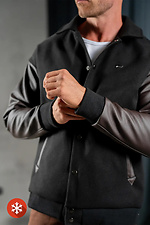 Men's Warm Cashmere Bomber Jacket TEAMV Casual Black with Brown Sleeves Teamv 8034124 photo №7