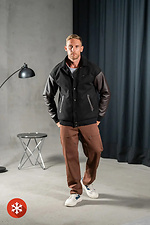 Men's Warm Cashmere Bomber Jacket TEAMV Casual Black with Brown Sleeves Teamv 8034124 photo №8