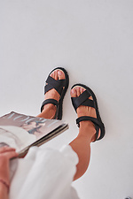 Black leather sandals on wedges  4206125 photo №4