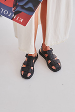Schwarze Ledersandalen mit Schnalle 4206126 Foto №3