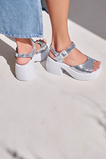 Bright silver leather sandals on a high sole  4206127 photo №4