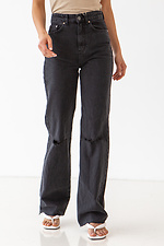 Черные широкие джинсы завышенной посадки с рваными коленями  4009128 фото №1
