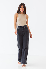 High rise black wide leg jeans with ripped knees  4009128 photo №2