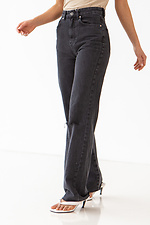 Черные широкие джинсы завышенной посадки с рваными коленями  4009128 фото №3