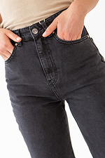 Czarne dżinsy z wysokim stanem i szerokimi nogawkami z przetarciami na kolanach  4009128 zdjęcie №4