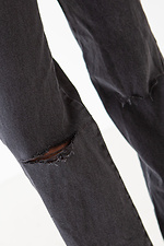 Czarne dżinsy z wysokim stanem i szerokimi nogawkami z przetarciami na kolanach  4009128 zdjęcie №5
