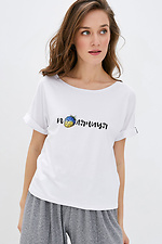 Женская белая хлопковая футболка с патриотическим принтом Garne 9000128 фото №4