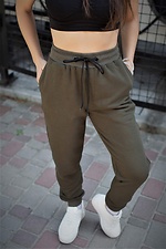 Хлопковые спортивные штаны с манжетами цвета хаки Without 8048130 фото №1