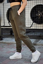 Хлопковые спортивные штаны с манжетами цвета хаки Without 8048130 фото №2