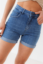 Blaue Skinny-Shorts mit hohem Bund  4009131 Foto №2