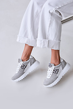 Grey Suede Sneakers with Leopard Inserts  4206131 photo №1