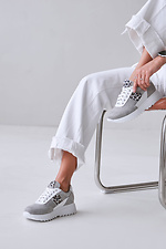 Grey Suede Sneakers with Leopard Inserts  4206131 photo №2
