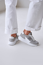 Grey Suede Sneakers with Leopard Inserts  4206131 photo №4