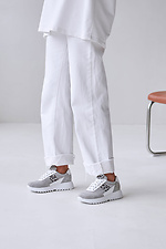 Grey Suede Sneakers with Leopard Inserts  4206131 photo №5