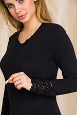 Black cotton thermo bodysuit with long sleeves and lace Key 2026134 photo №4