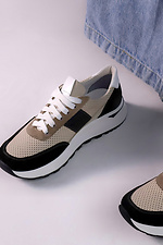 Women's beige leather sneakers with suede inserts  4206134 photo №2