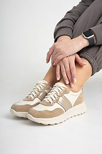 Women's sneakers in a combination of leather and beige suede  4206136 photo №4