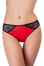 Cotton women's thong panties red color with lace ORO 4027137 photo №1