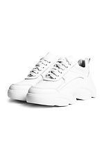 White chunky sneakers made of genuine leather with thick soles and laces  4205140 photo №2