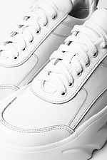 White chunky sneakers made of genuine leather with thick soles and laces  4205140 photo №3