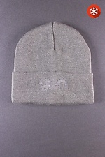 Gestrickte warme Mütze grau mit Fleecefutter und Stickerei GEN 8000140 Foto №1