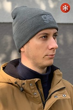 Трикотажная теплая шапка серая с флисовой подкладкой и вышивкой GEN 8000140 фото №4