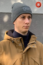 Трикотажна тепла шапка сіра з флісом і вишивкою GEN 8000140 фото №5