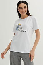 Женская хлопковая футболка белого цвета с патриотическим принтом Garne 9000141 фото №4