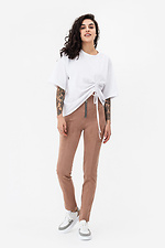 Высокие замшевые брюки EMBER бежевого цвета с молнией Garne 3042142 фото №2