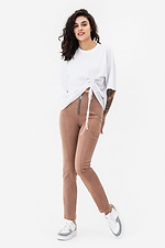 Высокие замшевые брюки EMBER бежевого цвета с молнией Garne 3042142 фото №4