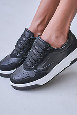 Schwarze Leder- und Wildleder-Sneaker  4206142 Foto №3