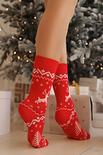 Long women's socks New Year's red with white deer M-SOCKS 2040146 photo №6